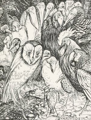 The Owl and the Birds by Arthur Rackham Oil Painting