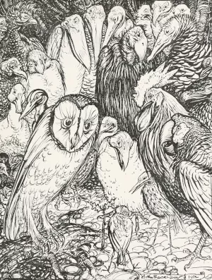 The Owl and the Birds by Arthur Rackham Oil Painting