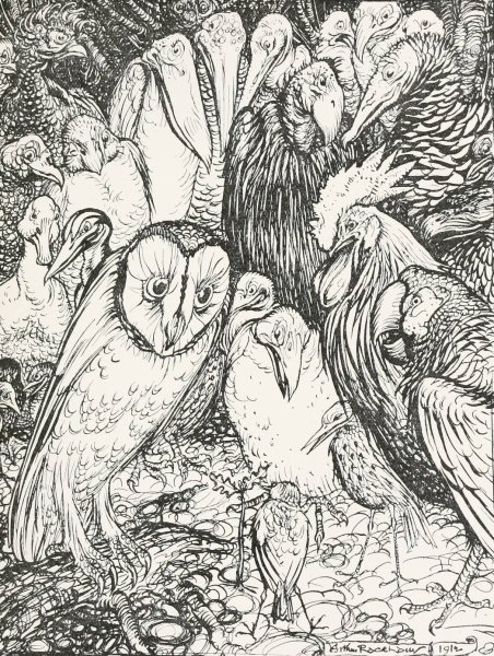 The Owl and the Birds  by Arthur Rackham - Hand-Painted Oil Painting Reproduction