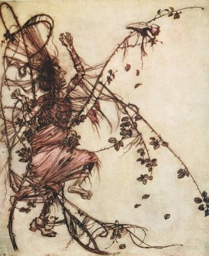 The quicker he played, the higher she had to jump by Arthur Rackham Oil Painting