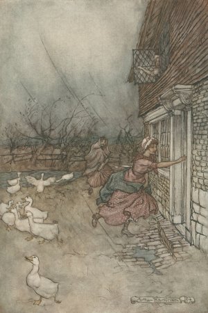 The rain always made a point of setting in just as he had some outdoor work to do by Arthur Rackham Oil Painting