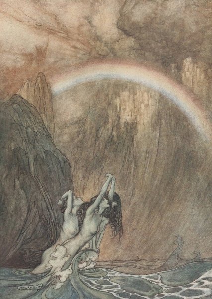 The Rhines fair children, bewailing their lost gold, weep  by Arthur Rackham - Hand-Painted Oil Painting Reproduction