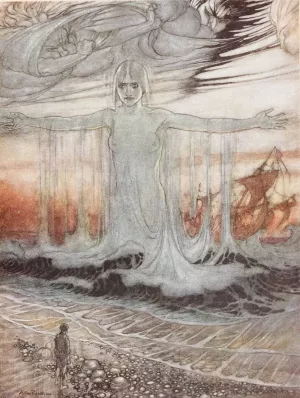 The Shipwrecked Man and the Sea by Arthur Rackham Oil Painting