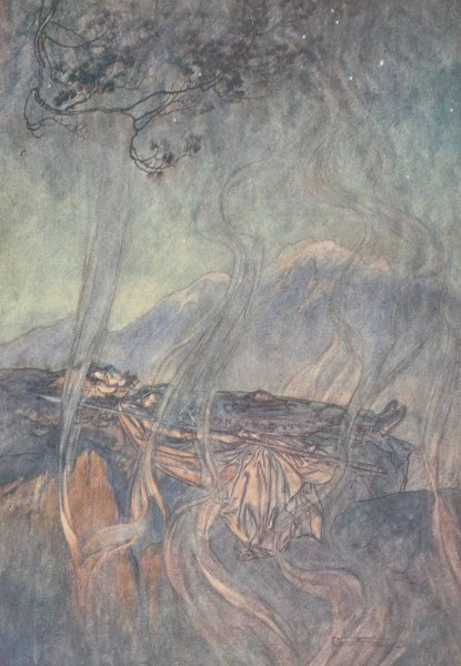 Main Product Photo of The sleep of Brunnhilde  Painting by Arthur Rackham