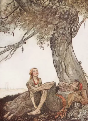 The Travellers and the Plane-tree by Arthur Rackham Oil Painting