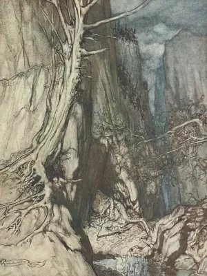 There as a dread Dragon he sojourns, and in a cave keeps watch over Alberichs ring by Arthur Rackham Oil Painting