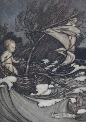There now arose a mighty storm and he was tossed this way and that by Arthur Rackham Oil Painting