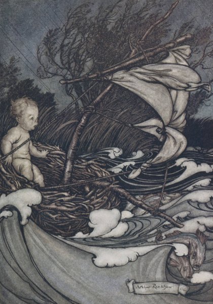 There now arose a mighty storm and he was tossed this way and that  by Arthur Rackham - Hand-Painted Oil Painting Reproduction
