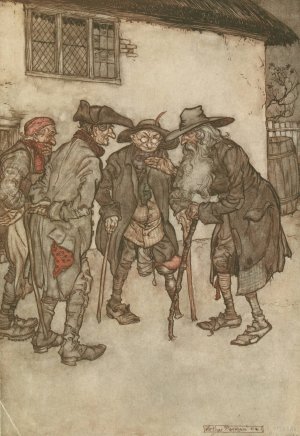 They crowed round him, eyeing him from head to foot with great curiosity by Arthur Rackham Oil Painting