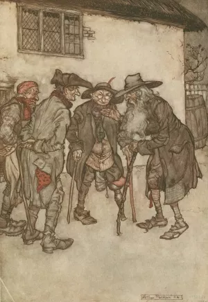 They crowed round him, eyeing him from head to foot with great curiosity by Arthur Rackham Oil Painting