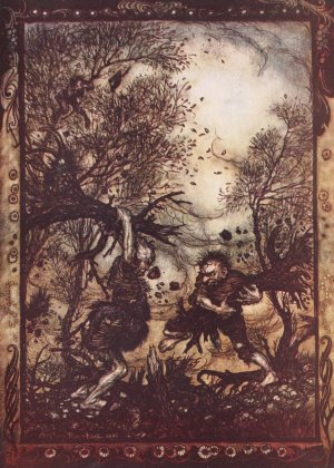 They worked themselves up into such a rage that they tore up trees by the roots by Arthur Rackham Oil Painting