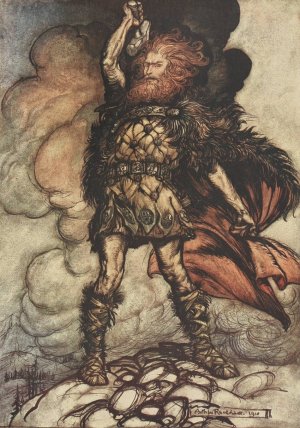 To my hammers swing Hitherward sweep Vapours and fogs! by Arthur Rackham Oil Painting