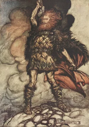 To my hammers swing Hitherward sweep Vapours and fogs! Oil painting by Arthur Rackham