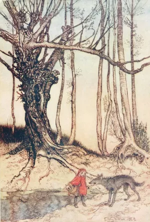When she got to the wood, she met a Wolf by Arthur Rackham Oil Painting
