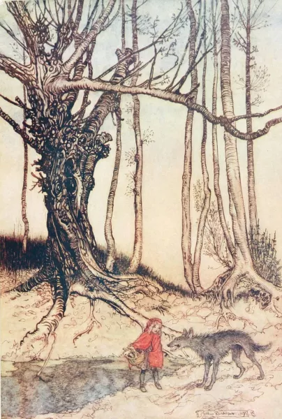 When she got to the wood, she met a Wolf by Arthur Rackham Oil Painting ...