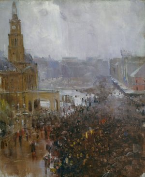 Fireman's funeral, George Street by Arthur Streeton Oil Painting