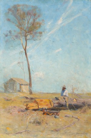 The selector's hut by Arthur Streeton Oil Painting
