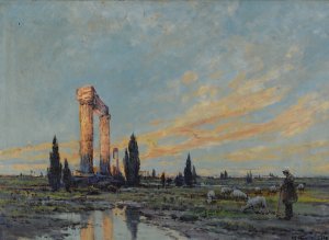 Ruins at dawn by Arthur Vidal Diehl Oil Painting