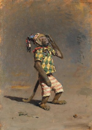 A Clever Monkey by Arthur Von Ferraris Oil Painting