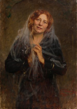 Bildnis einer Dame mit Schleier by Arthur Von Ferraris Oil Painting