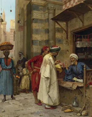 Driving A Bargain, Cairo  by Arthur Von Ferraris Oil Painting