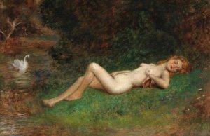 Leda und der Schwan by Arthur Von Ferraris Oil Painting