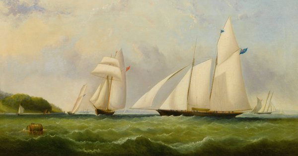 The Yacht Cambria Racing Off Ryde - Isle Of Wight  by Arthur Wellington Fowles - Hand-Painted Oil Painting Reproduction