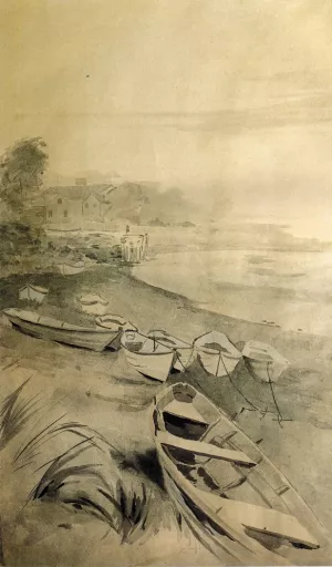 Rowboats Along the Shore by Arthur Wesley Dow Oil Painting