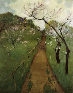 Spring Landscape with a Farmer and White Horse by Arthur Wesley Dow Oil Painting