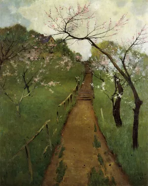 Spring Landscape with a Farmer and White Horse painting by Arthur Wesley Dow