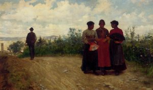 Gossips In The Roman Campagna by Arturo Faldi Oil Painting