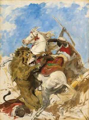 The Lion And The Moor by Arturo Michelena Oil Painting