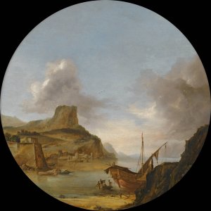 An Italianate Harbour by Artus Del Monte Oil Painting