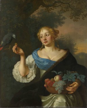 A young Woman with a Parrot by Ary De Vois Oil Painting