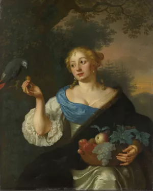 A young Woman with a Parrot by Ary De Vois Oil Painting