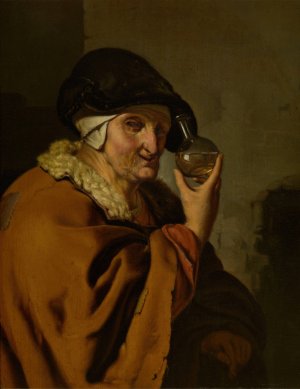 An Old Woman with a Bottle by Ary De Vois Oil Painting