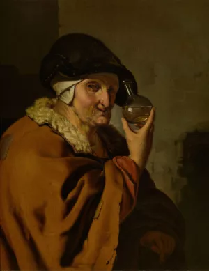 An Old Woman with a Bottle by Ary De Vois Oil Painting