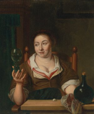 Young Woman Holding A Glass Of Wine by Ary De Vois Oil Painting