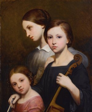 Portrait of Rene, Cecile and Louise Franchomme by Ary Scheffer Oil Painting