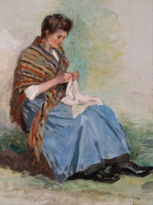Woman Sewing by Asai Chu Oil Painting