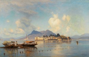 A view of Isola Bella on Lake Maggiore by Ascan Lutteroth Oil Painting