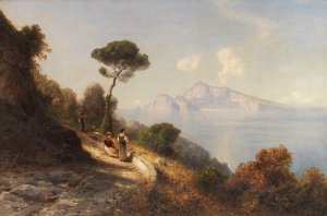 Italienische Kustenlandschaft, im Hintergrund die Berge von Capri by Ascan Lutteroth Oil Painting