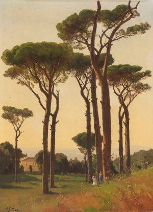 Italienischer Pinienhain am Meer by Ascan Lutteroth Oil Painting