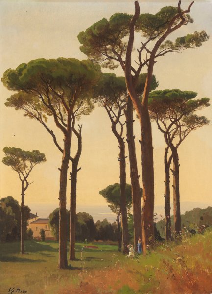 Italienischer Pinienhain am Meer  by Ascan Lutteroth - Hand-Painted Oil Painting Reproduction