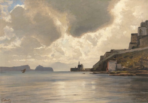 Kuste beim Castello di Baia am Golf von Pozzuoli  by Ascan Lutteroth - Hand-Painted Oil Painting Reproduction