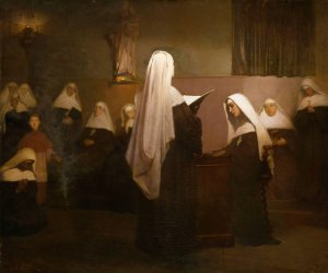 Christmas Night Mass celebrated in a French Nunnery by Asta Norregaard Oil Painting