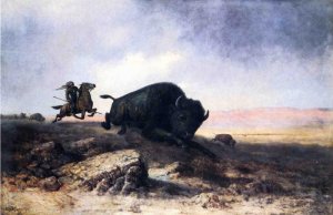 Buffalo Hunt by Astley David Montague Cooper Oil Painting