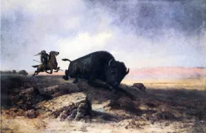 Buffalo Hunt by Astley David Montague Cooper Oil Painting
