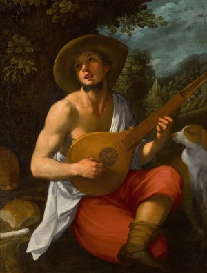 A shepherd playing the cetera by Astolfo Petrazzi Oil Painting