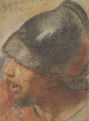 Head of a Macedonian Soldier by Atelier Assistant Of Charles Le Brun Oil Painting
